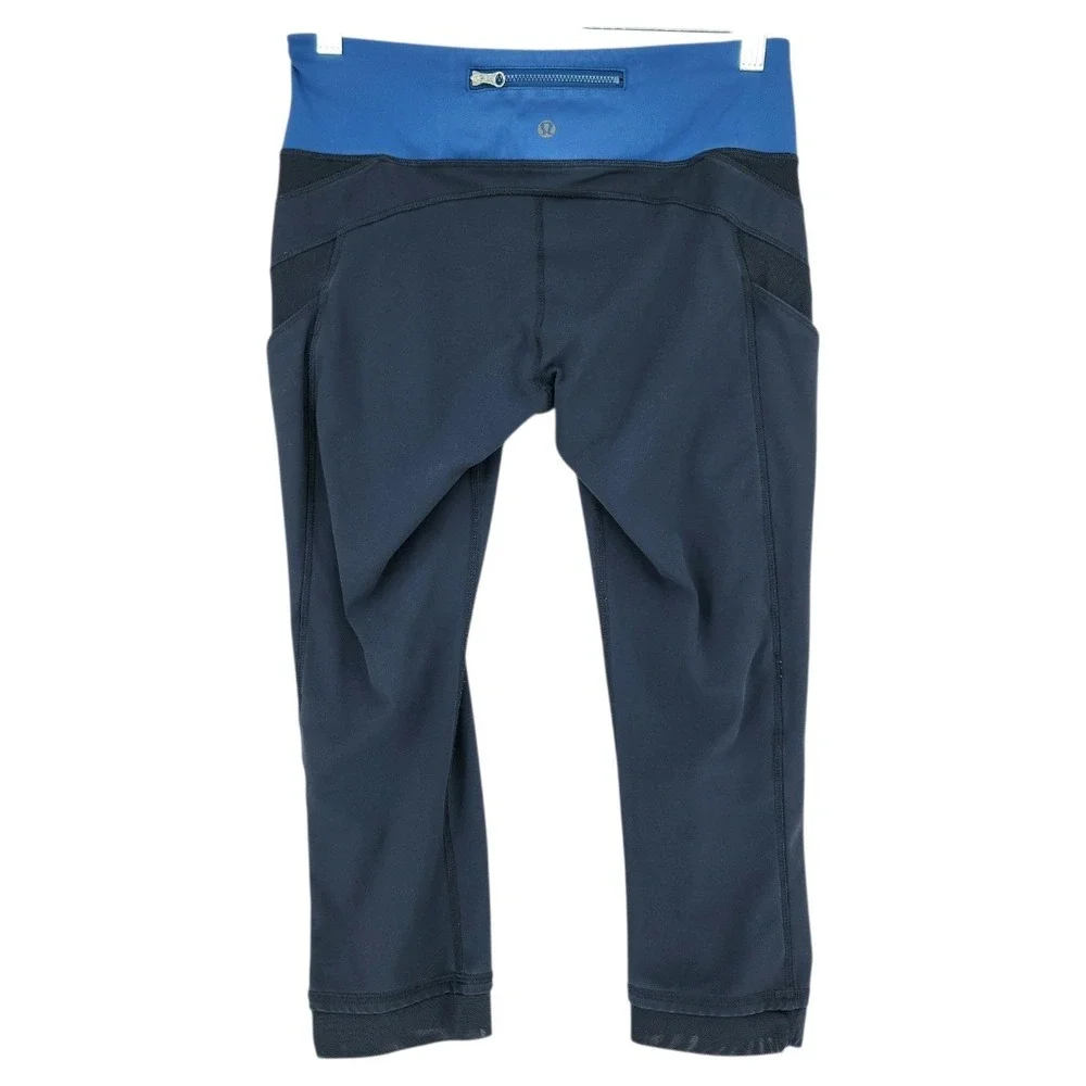 Lululemon Crop Leggings 6 Women Blue Mesh‎ Pocket Running Yoga Athleisure Pants